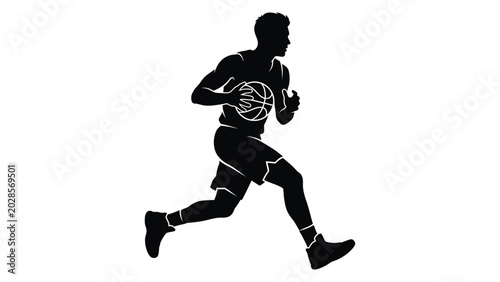 Foto Basketball player runs quickly across the court while dribbling the ball with high energy levels