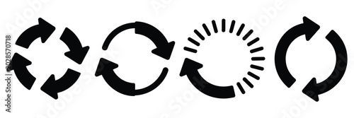 Circle arrow vector illustration silhouette icon set containing refresh reload rotation repeat recycle update sync circular motion symbols design