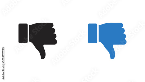 Cuadro en lienzo Thumbs down icons in black and blue for social media dislike and negative feedba