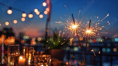 Burning Sparkler Bright Sparks Twilight Bokeh Background Independence Day Celebration