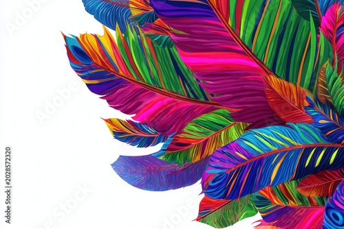 Colorful abstract feathers pattern on white background