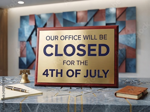 Office Closed Fourth Of July Sign Modern Business Desk Notice