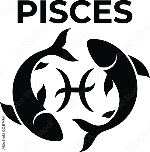 Tableau sur toile Pisces zodiac sign features two swimming fish facing opposite directions as an astral emblem