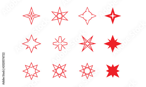 Assortment of red star and starburst in various styles and fills