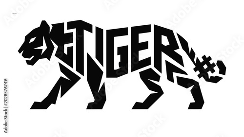 Foto Tiger silhouette is composed of geometric shapes forming a bold and stylized predatory animal