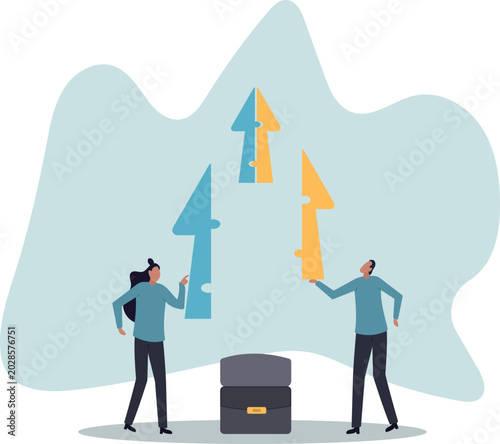 Canvas Print Merger and Acquisitions, partnership or work together, success puzzle, growth solution or cooperation, human life and situation