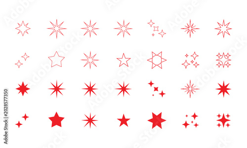 Assortment of red starburst and sparkle in different shapes and sizes