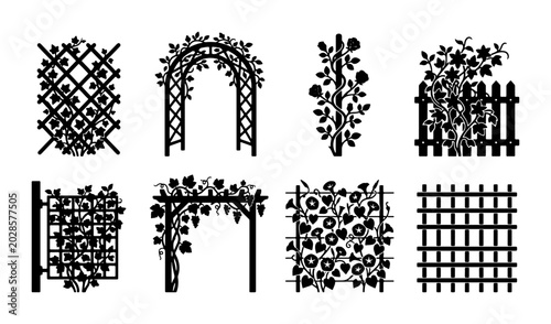 Obraz na płótnie Garden Trellis & Arbor Silhouettes, Floral Archways, Lattice Panels, Climbing Pl
