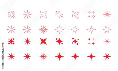 Diverse red star and sparkle showcasing different and styles
