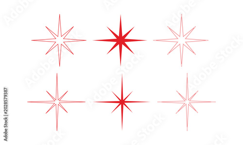 Group of red star shapes with varying points and line styles