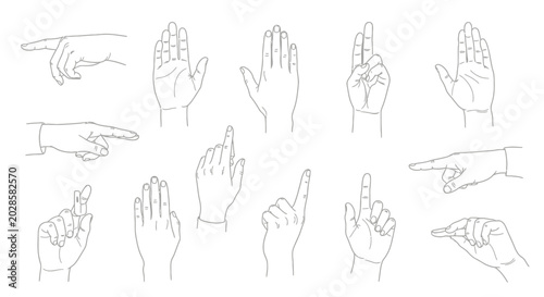 Collection of hand gestures in line art silhouette