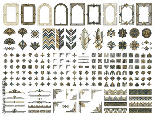 Elegant Art Deco Design Elements Pack: Vintage Geometric Frames, Borders, Dividers, and Decorative Ornaments.