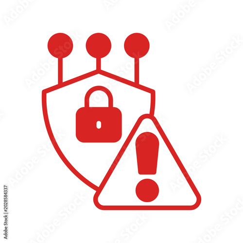Red Cybersecurity Icon Set with Lock and Alert, Isolated on Transparent Background