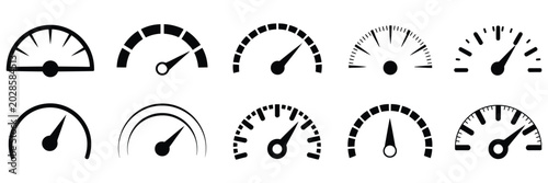 Fotografie Speedometer vector icon set dashboard performance gauge tachometer car speed met
