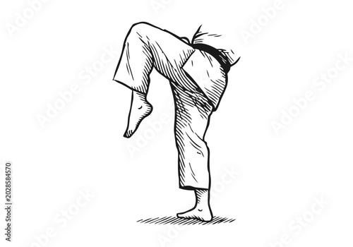 Karate engraved hand drawn simple vector illustration