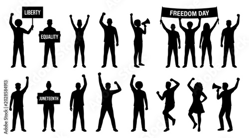 Tableau sur toile People Silhouettes Celebrating Freedom Day.