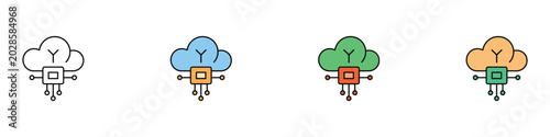 Bilde på lerret Cloud computing tech and AI microprocessor icons