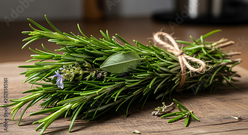 Fresh rosemary sprigs tied with twine on transparent background high quality professional