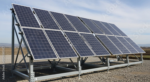 Eight solar panel array mounted on metal frame renewable energy on transparent background