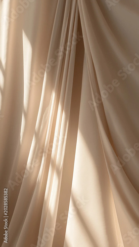 Elegant Beige Fabric Drapery Background with Soft Light