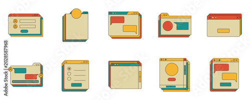 Set of Retro UI Windows Illustration on White Background