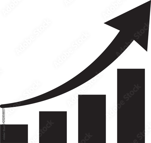 Growth chart icon black silhouette of rising bar graph with upward trend