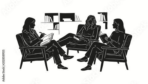 Foto Diverse women engaged in a collaborative book club discussion for lifelong learn