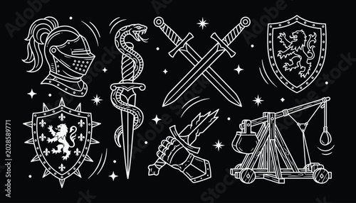 Photos Medieval knight symbols and heraldic icons for fantasy gaming and brand identity