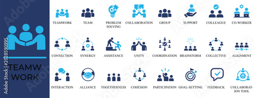 Teamwork Team Collaboration Cooperation Partnership Icon Set. Editable vectors for support, leadership, connection, management, and business.