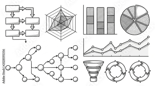 Collection of Hand Drawn Business Charts and Diagrams.