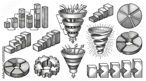 Collection of Hand Drawn Business Charts and Graphs Illustrations.