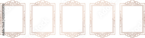 Five Elegant Art Deco Geometric Rose Gold Border Frame Collection Isolated on White Background Vector Illustration