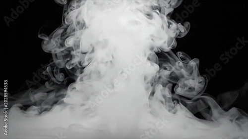 Rising Smoke Plume on Black Background Abstract Atmospheric Motion.