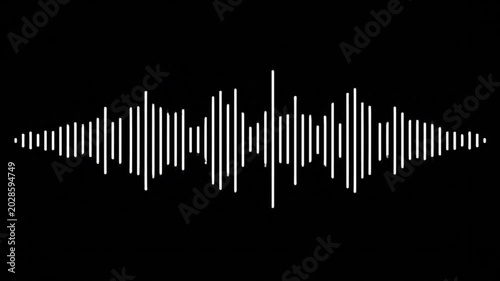 Abstract Sound Wave Animation on Black Background, Digital Audio Frequency Visualization.