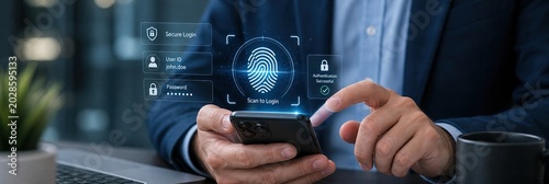 Unlocking mobile security fingerprint authentication access office setting digital technology close-up view cybersecurity concept