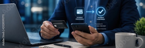 Digital payment processing action office environment business content professional viewpoint secure transaction concept