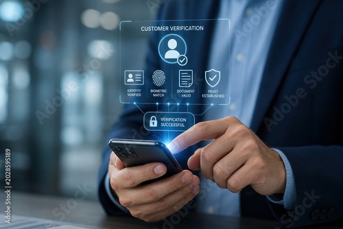 Customer verification process using mobile device business environment digital interaction modern technology