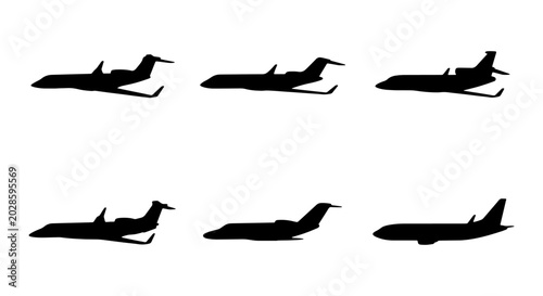 Cuadro en lienzo Private Jet Silhouettes, Business Aircraft Icons, Corporate Aviation Vector Set,
