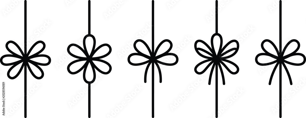 Obraz premium Minimalist Ribbon Bow and Gift Tie Line Art Vector Set
