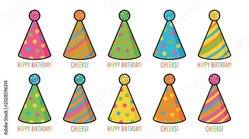 Colorful birthday party paper garland triangle flags with happy text