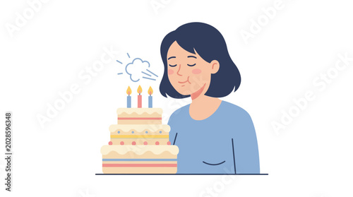 Woman making a wish while blowing birthday cake candles