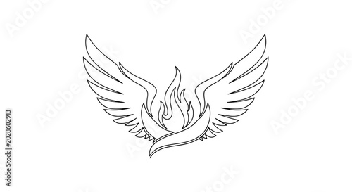 Bild auf Leinwand Stylized wings and flame icon, line art, symbol for rebirth, victory, and power