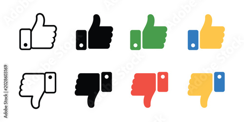 Cuadro en lienzo Set of eight thumbs up and thumbs down in various colors and styles thumbs up th