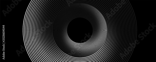 Create a bold look with a centric circle background featuring vector graphics of sound waves.