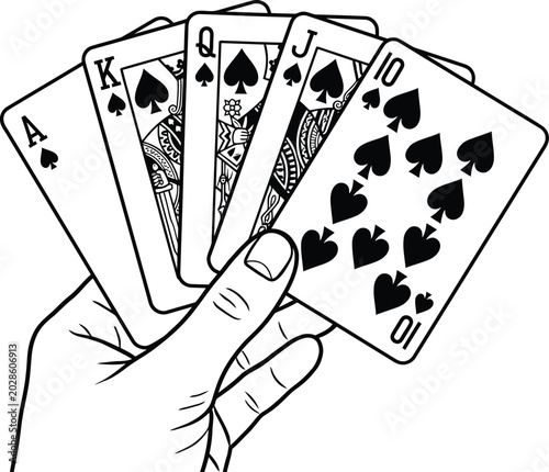 фотографія Hand holding royal flush playing cards isolated casino poker illustration