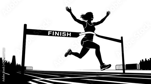Photos Woman Crossing Finish Line Hurdle.