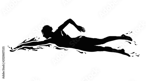 Fotografie Woman swimming freestyle in water.