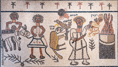 Tableau sur toile The Binding of Isaac scene on the mosaic floor of the ancient Beit Alfa synagogue — reproduction