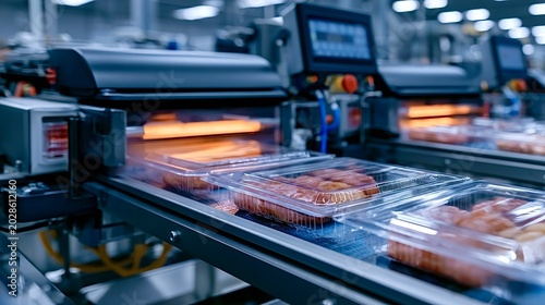 Food packaging automation on industrial conveyor belt system