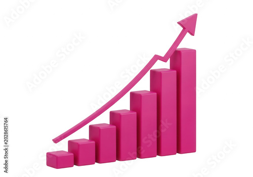 Pink 3d bar chart showing growth and increase in business data isolated on transparent background